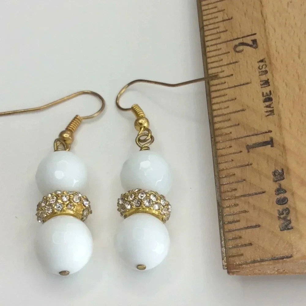Handmade White, Gold & Rhinestones Earrings - Picture 3 of 3